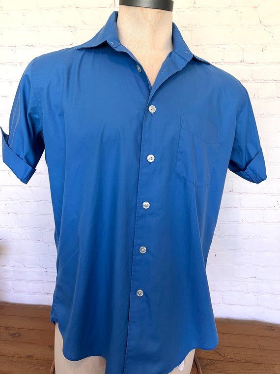 60's Royal Blue Mens Short Sleeve Shirt - House of