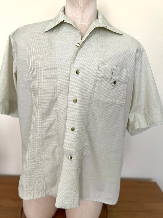 90's Mens Short Sleeve Shirt - Handmade - Pale Gr… - image 3