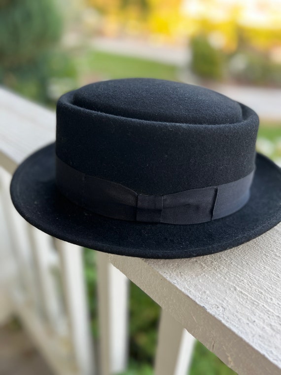 Pork Pie Black Wool Hat - 40's-50's Era - Breaking