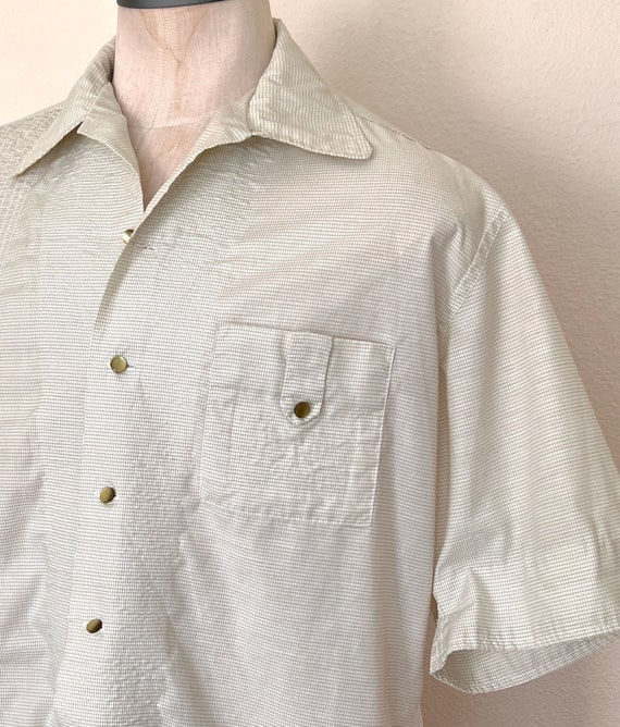 90's Mens Short Sleeve Shirt - Handmade - Pale Gr… - image 1