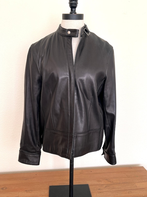 Retro Leather Black Moto Style Jacket - Size 12 - Roots - Etsy