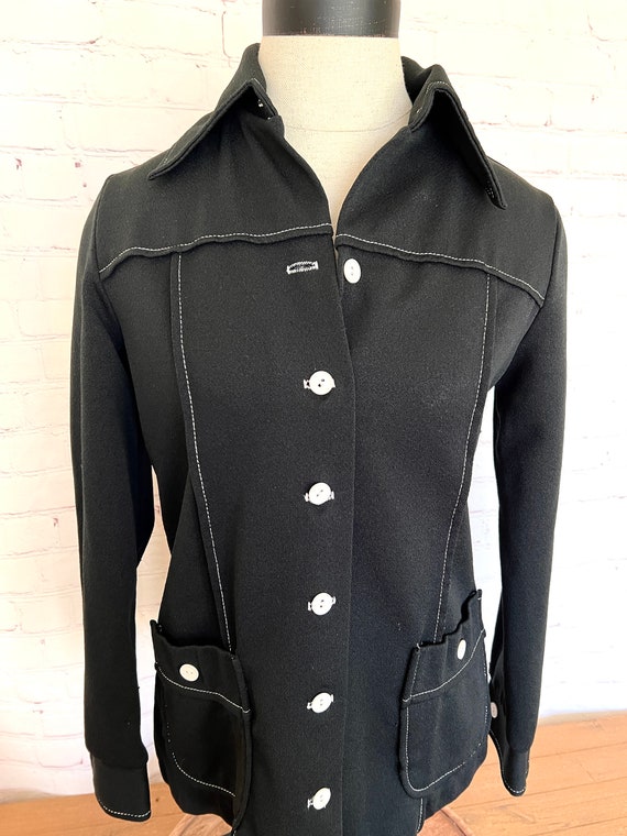 70's Black Jacket/Shirt - Womens Polyester - NPC … - image 3