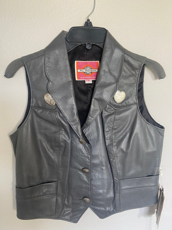 Ms. Pioneer Leather Vest - Dark Gray with Conchos… - image 1