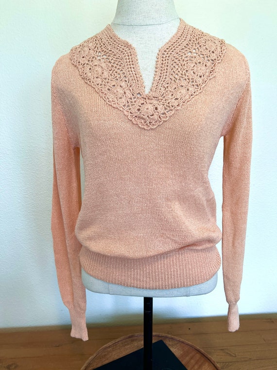 70's NWT "Organically Grown" Pastel Peach Pullover