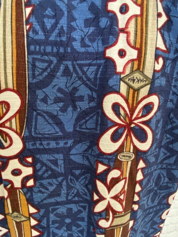 80's RJC Barkcloth Royal Blue Mens Hawaiian Shirt… - image 4