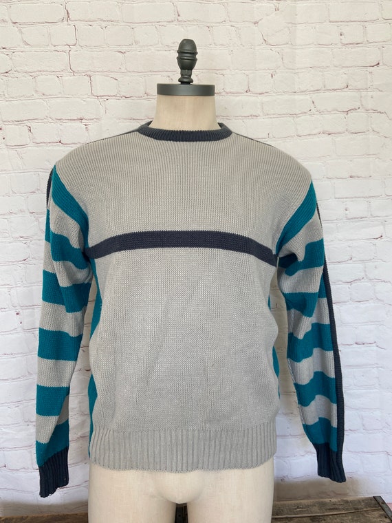 80s Fauchon Pullover Gray & Green Sweater - Large