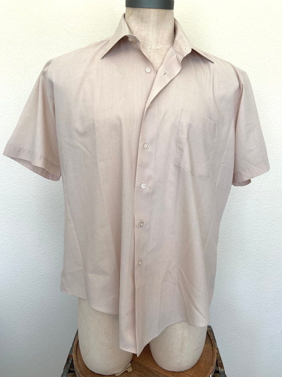 sears mens short sleeve dress shirts 70's Sears Mens Short Sleeve Beige Shirt - 17
