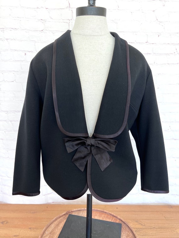 60's Black Crop Jacket with Satin Bow - Romalma -… - image 1