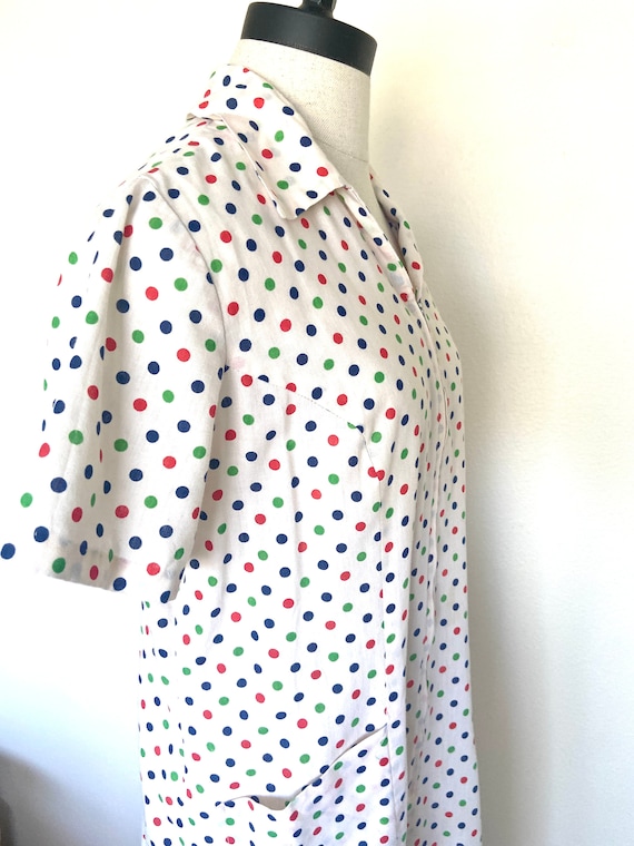 60's Dress -Sears Zip Up Polka Dot Duster Style  … - image 9