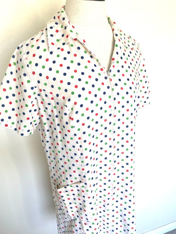 60's Dress -Sears Zip Up Polka Dot Duster Style  … - image 10