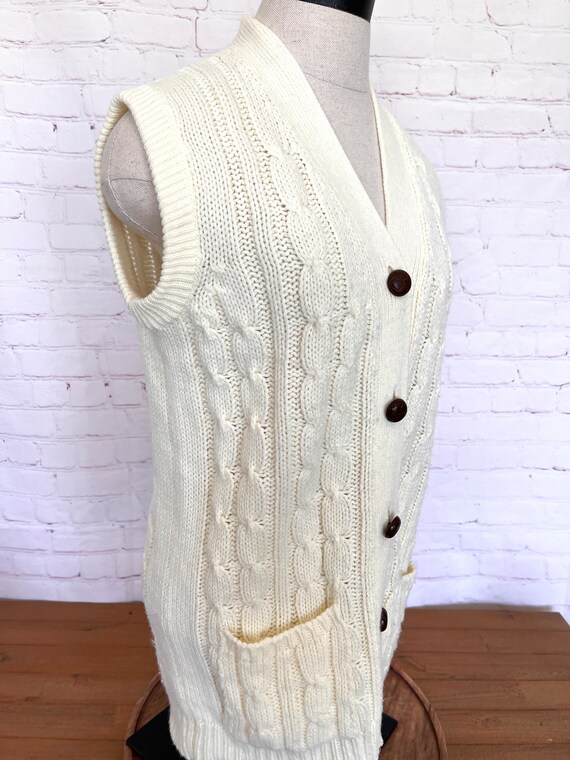 80's Sweater Vest - Button Up - Cable Knit - Size… - image 4