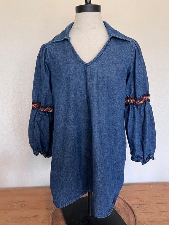 80's Denim Long Sleeve Blouse - Handmade