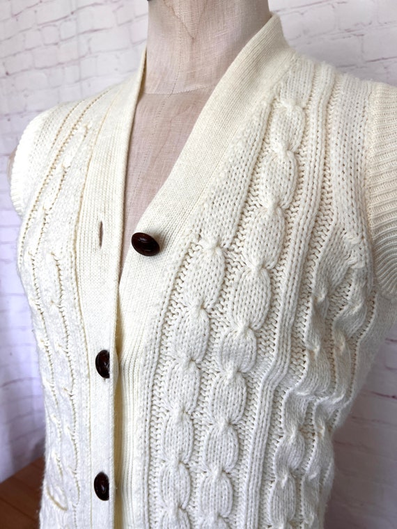 80's Sweater Vest - Button Up - Cable Knit - Size… - image 3