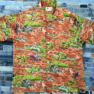 80&#39;s Waikiki 76 Brown & Green Hawaiian Shirt - Size Large