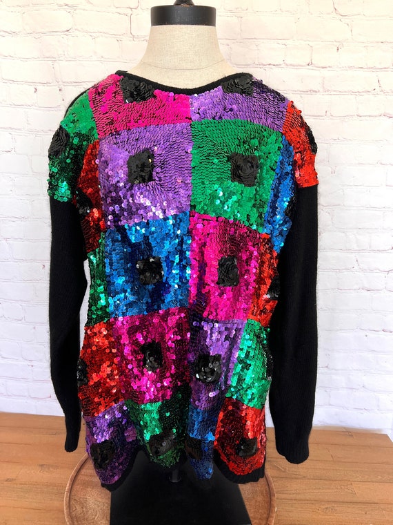 90's Flashy Sequin Tunic - Pullover Sweater - Size