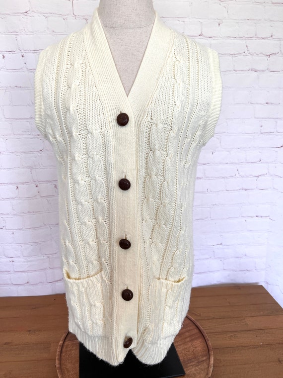 80's Sweater Vest - Button Up - Cable Knit - Size… - image 2