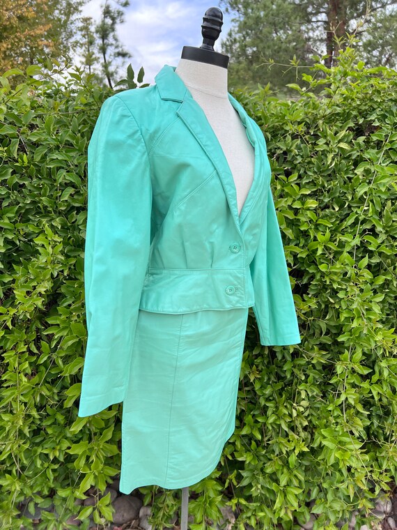 80's Leather Suit - Mint Green - Size 4 & 10 - Wi… - image 4