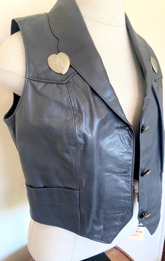 Ms. Pioneer Leather Vest - Dark Gray with Conchos… - image 8