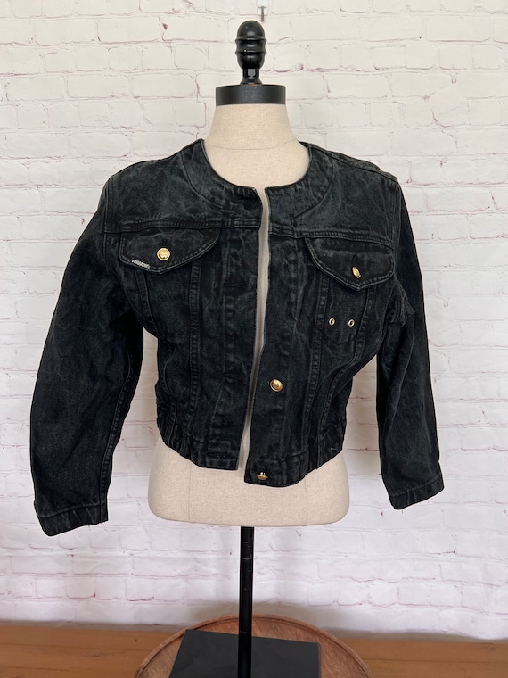 90's Jordache Gold - Black - Crop Jean Jacket - Si