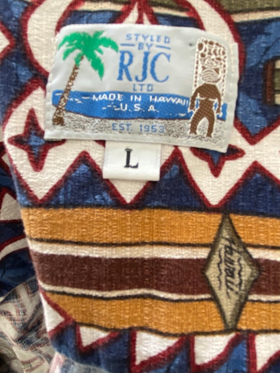 80's RJC Barkcloth Royal Blue Mens Hawaiian Shirt… - image 9