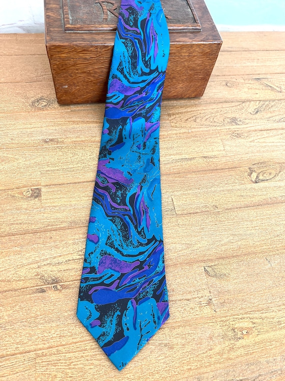 80's Silk B Max Hot Turquoise Abstract Tie
