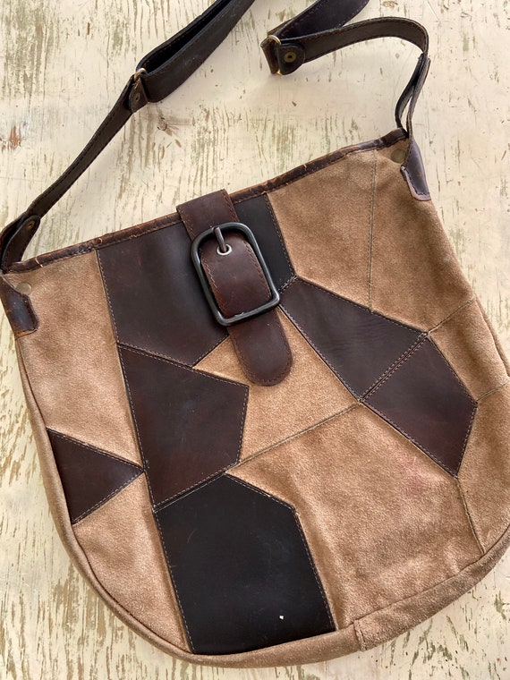 70s Leather & Suede Boho Shoulder Purse