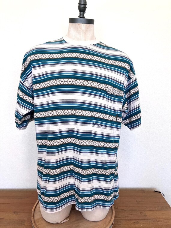 Retro Quicksilver Stripe Printed Tshirt - Size XL - image 2