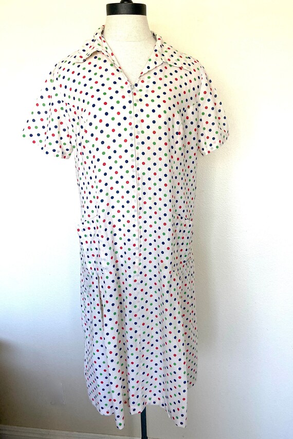 60's Dress -Sears Zip Up Polka Dot Duster Style  … - image 1