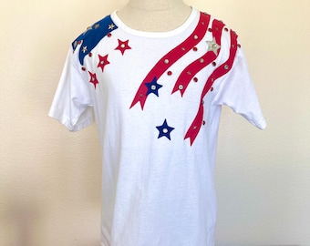 Vintage Patriotic - T-Shirt - Womens - Size Medium - Embellished Rhinestones