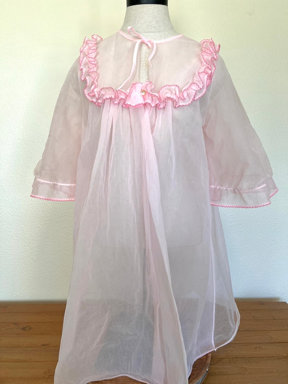 60's Sheer Pink Chiffon Robe - Size Medium - Mont… - image 2
