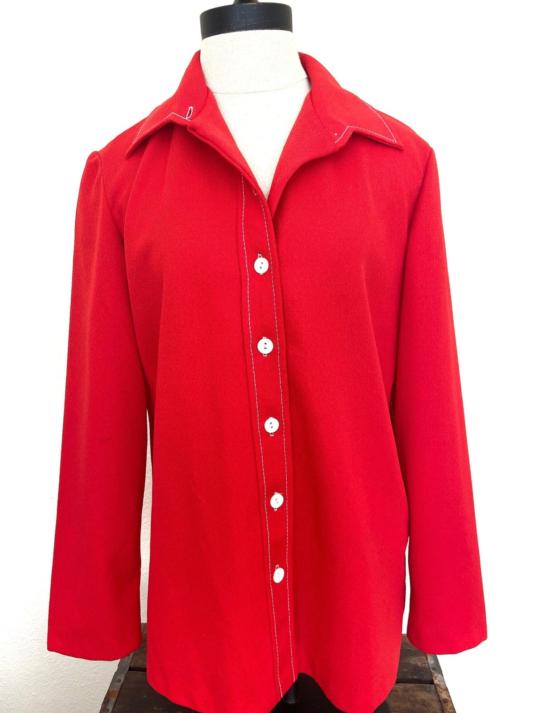 70's Red Womens Polyester Jacket - Montgomery Ward - Size Large - Etsy