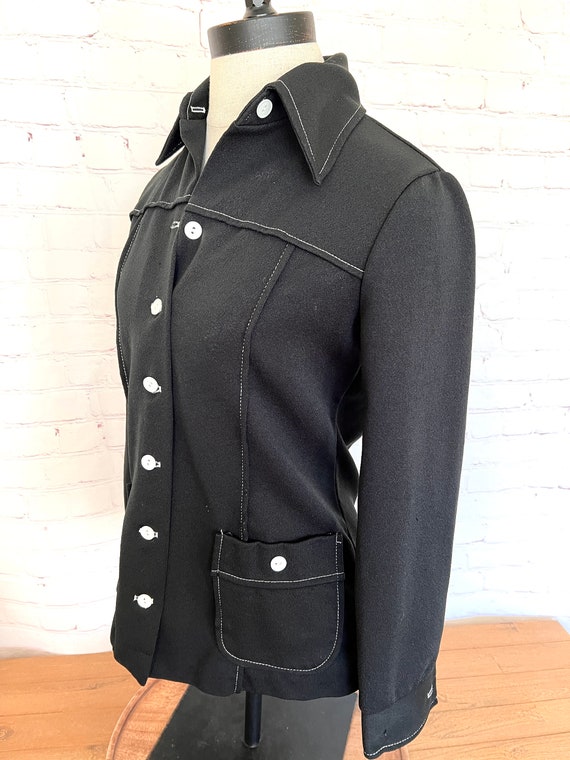 70's Black Jacket/Shirt - Womens Polyester - NPC … - image 4