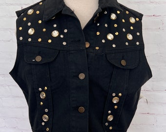 90's Studded Black Jean Vest - New never worn - Size XL - Brand BOOM-BOOM