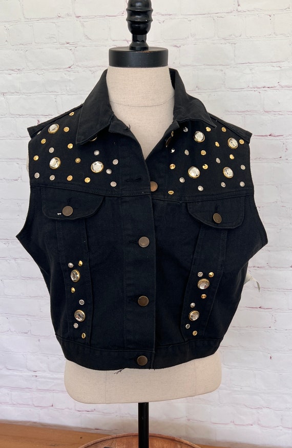90's Studded Black Jean Vest - New never worn - Size XL - Brand BOOM-BOOM