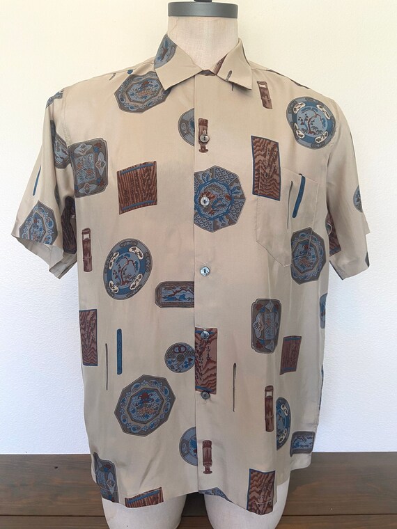 60's Silk - Mens - Unique Print Short Sleeve Shir… - image 1