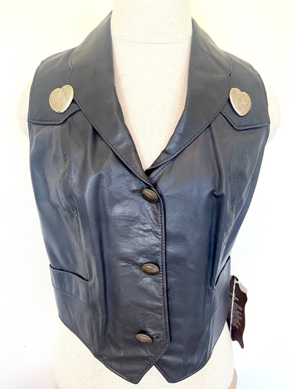 Ms. Pioneer Leather Vest - Dark Gray with Conchos… - image 2