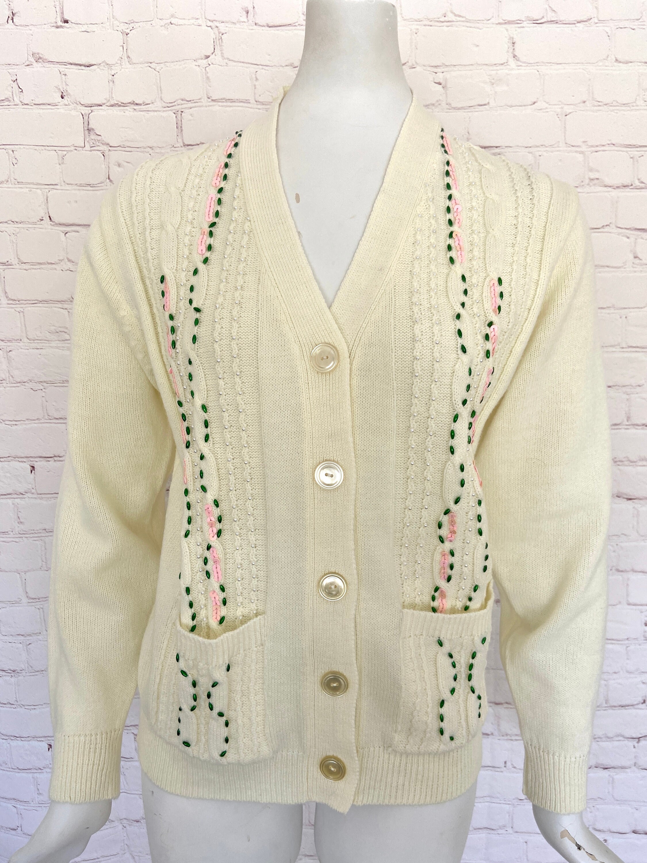 Sears Cardigan off White Embellished 