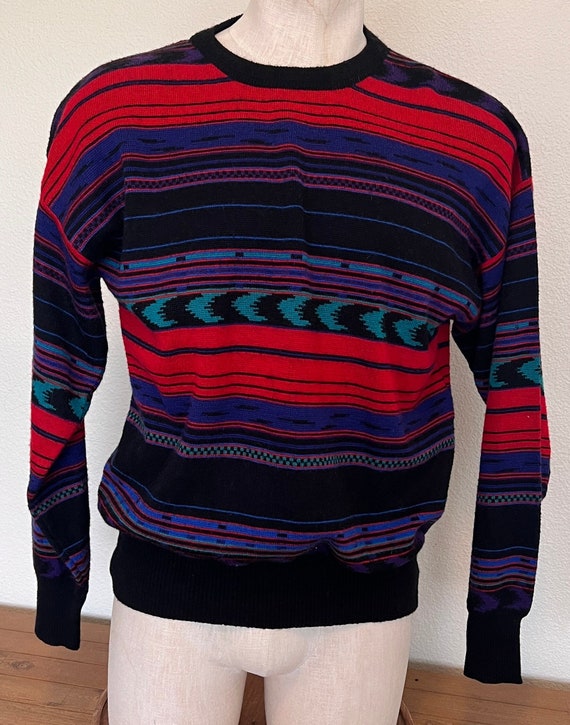 Retro Pullover Bright Colored Striped Sweater - Si