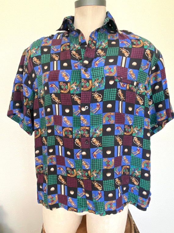 80's Silk Golf Mens Shirt - Addiction - Size Medi… - image 1