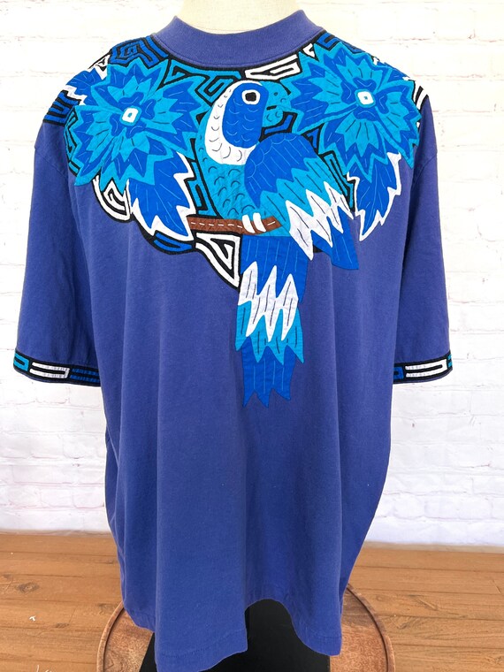 Funky Quilted Tshirt - Parrot - Handmade - Size XX