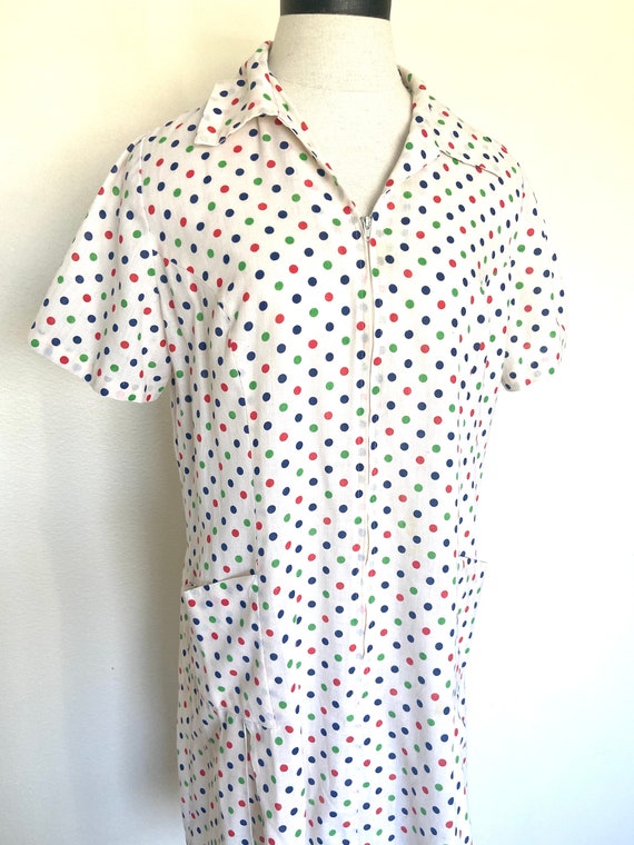 60's Dress -Sears Zip Up Polka Dot Duster Style  … - image 3