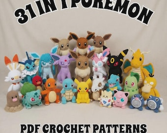 Más de 30 mini Pokémon de crochet en PDF: Pikachu, Charmander, Squirtle, Bulbasaur y más - Descarga digital instantánea