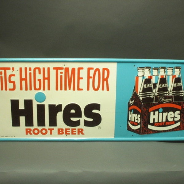 Coolest sign ever -- HIRES Root Beer -- 1960s Advertising Sign - METAL ANTIQUE