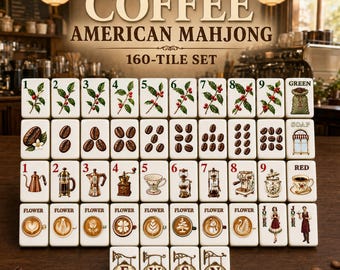 Amerikanisches Mahjong-Set mit Kaffeemotiv, 160 Spielsteine, Geschenk für einen Spieleabend im Café-Stil, UV-bedrucktes Mahjong