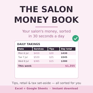 Salon Bookkeeping Spreadsheet, Hairdresser and Beauty Income Expense Tracker, Tips Retail GST, Excel and Google Sheets, Tax Ready Australia