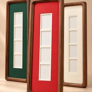 Photo Strip Frame in Solid Walnut Wood Long Rectangular Picture Frame with Glass and Rounded Corners for Family Photos Modern Home Decor
