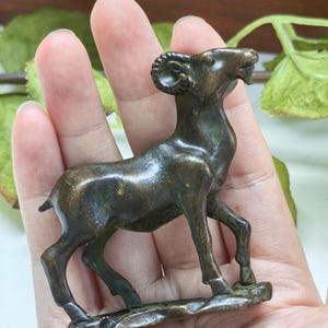 Vintage Copper Upward Looking Goat Figurine Zodiac Sheep Tea Pet Handpiece