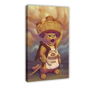 Mexican Bread Cat Canvas Art Whimsical Inframundo Baker Cat Kitchen Decor Cute Feline Vendor Painting Colorful Folk Art for Food Lovers