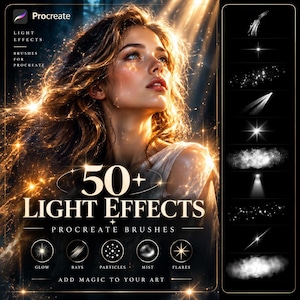 50 Light Effects Procreate Brushes, Glow, Lens Flare, Bokeh & Light Particles