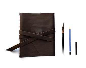 Extra Large Leather Sketchbook, Leather Journal with double wrap tie 8" x10"